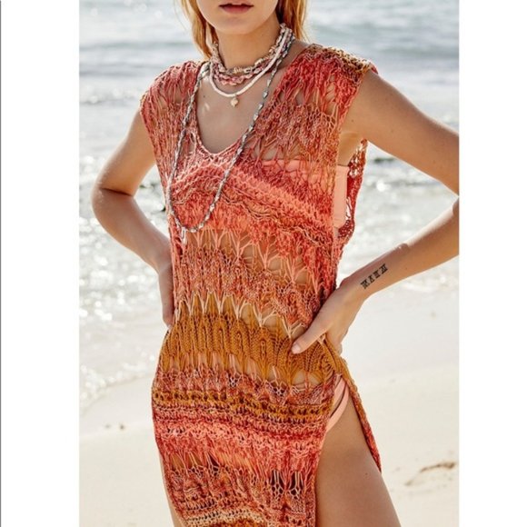 Free People Flames Maxi Tunic Cover Up M/L $300 - Picture 5 of 5